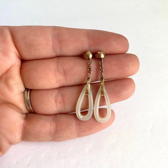 Vintage Jade 10k Gold Drop Earrings Post Pierced - Picture 3 of 9